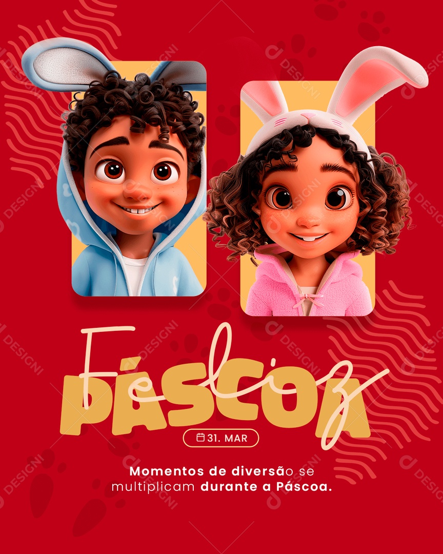 Feliz Páscoa 31 de Março Momentos de Diversão se Multipllicam Social Media PSD Editável