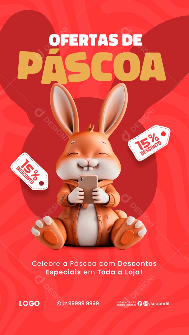 Story Ofertas de Páscoa Celebre com Desconto Especiais em toda Loja Social Media PSD Editável