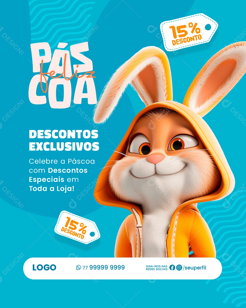 Feliz Páscoa Desconto Exclusivos Social Media PSD Editável