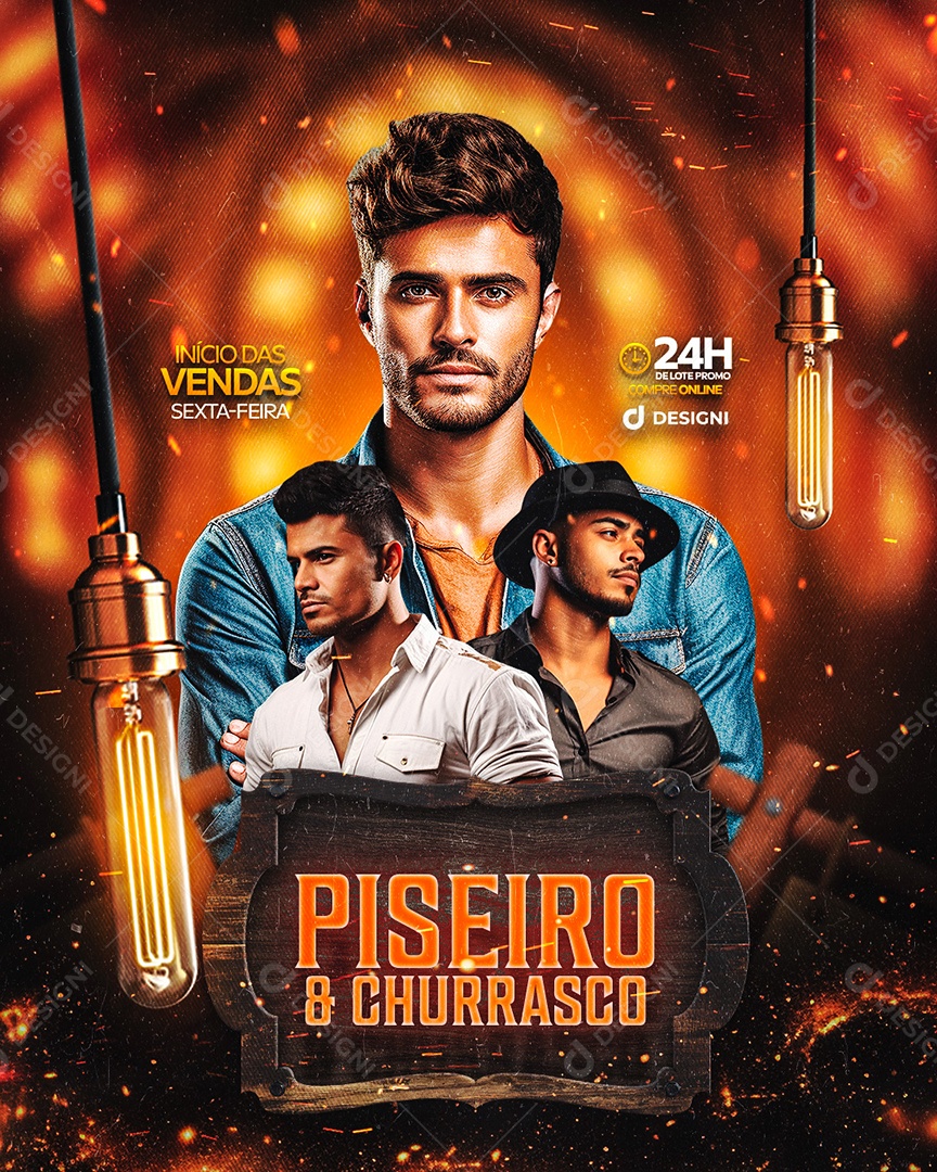 Flyer Piseiro e Churrasco Social Media PSD Editável