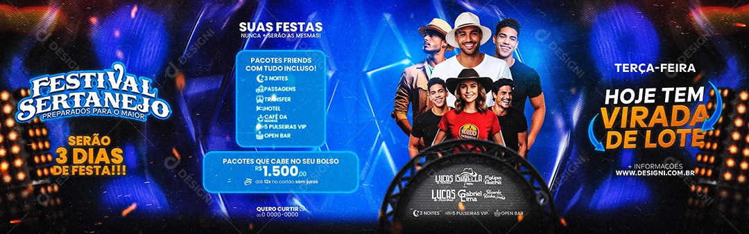 Carrossel Flyer Festival Sertanejo Hoje Virada de Lote Social Media PSD Editável