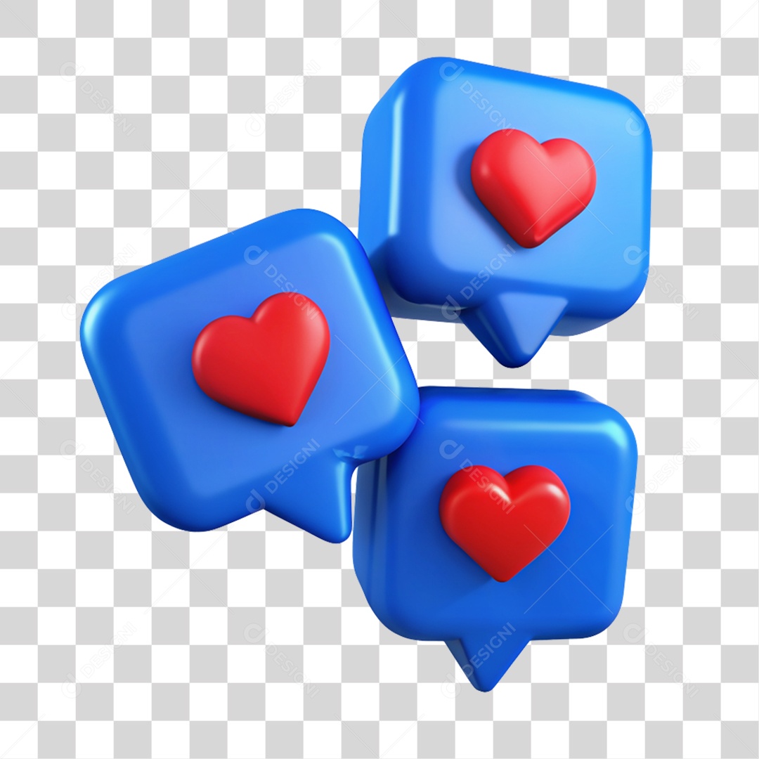 Elemento 3D Coração em Balão de Texto PNG Transparente