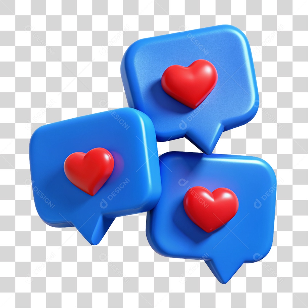 Elemento 3D Coração em Balão de Texto PNG Transparente