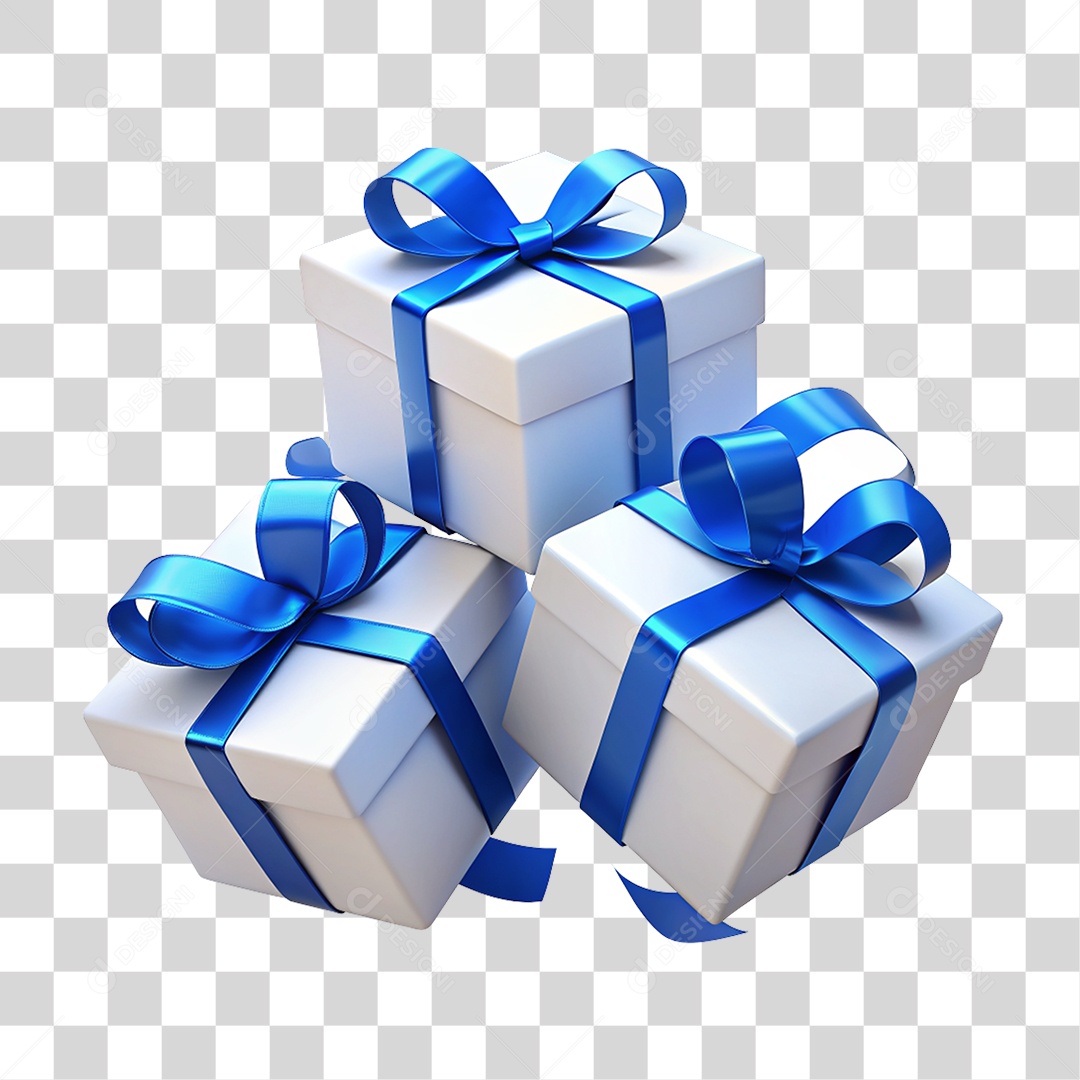 Caixas de Presentes com Laço Azul PNG Transparente