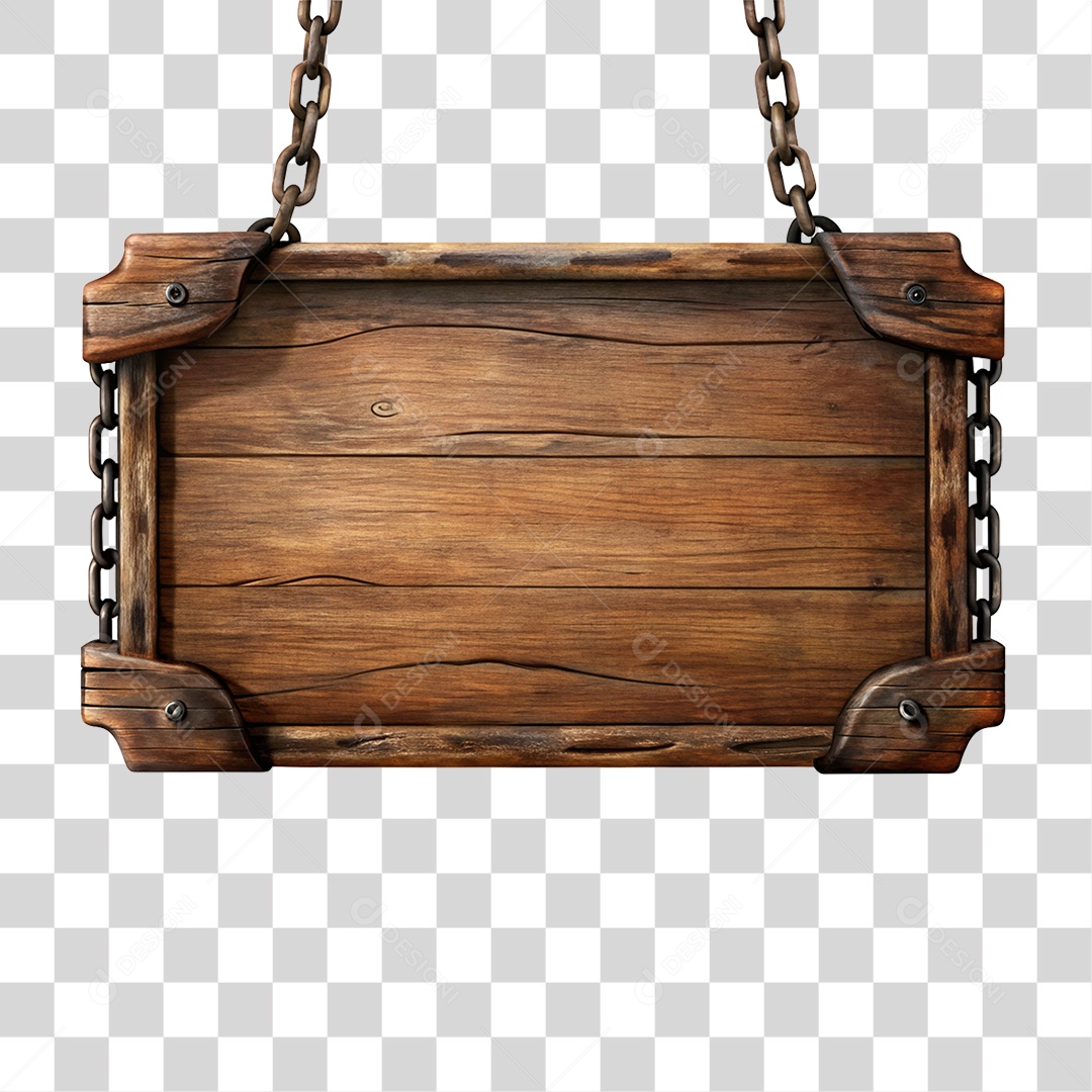Placa de Madeira com Correntes PNG Transparente