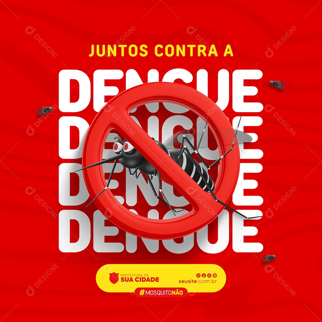 Campanha Juntos Contra a Dengue Mosquito Social Media PSD Editável