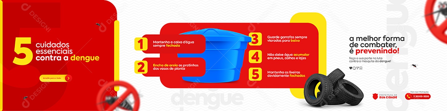 Carrossel Cuidados Essenciais Contra a Dengue Social Media PSD Editável