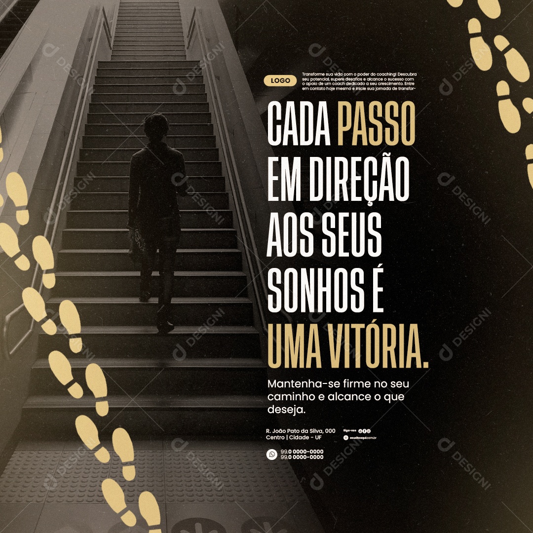 Coaching Cada Passo em Direção aos Seus Sonhos Social Media PSD Editável