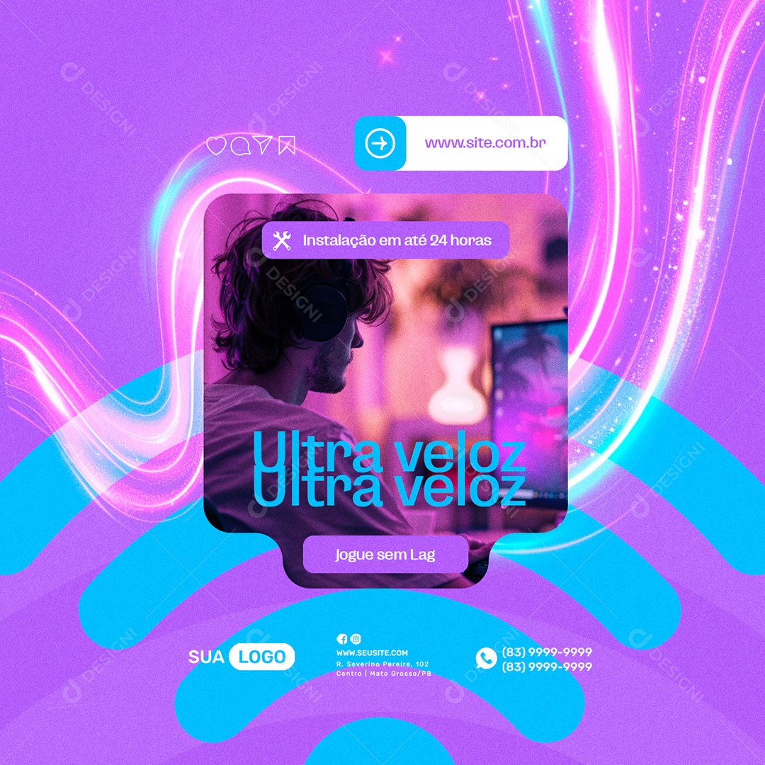 Provedor De Internet Ultra Veloz Jogue Sem Lag Social Media PSD Editável