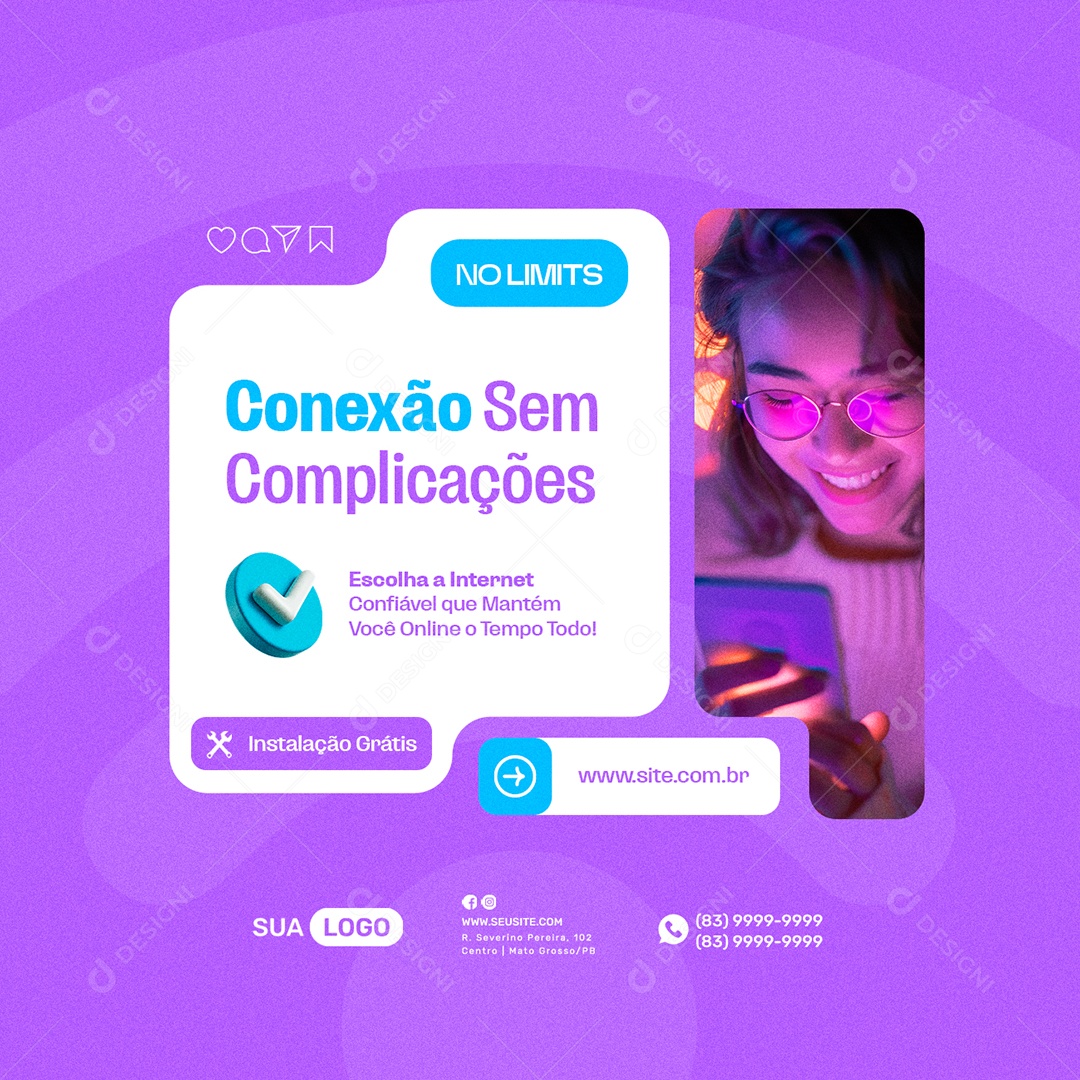 Provedor De Internet Conexão Sem Complicações Social Media PSD Editável