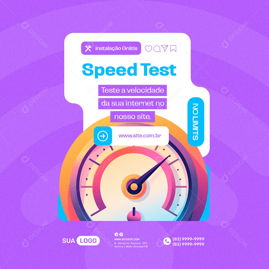 Provedor De Internet Speed Test Social Media PSD Editável