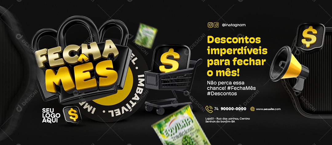 Banner Fecha Mês Supermercado Ervilha Descontos Imperdíveis Social Media PSD Editável