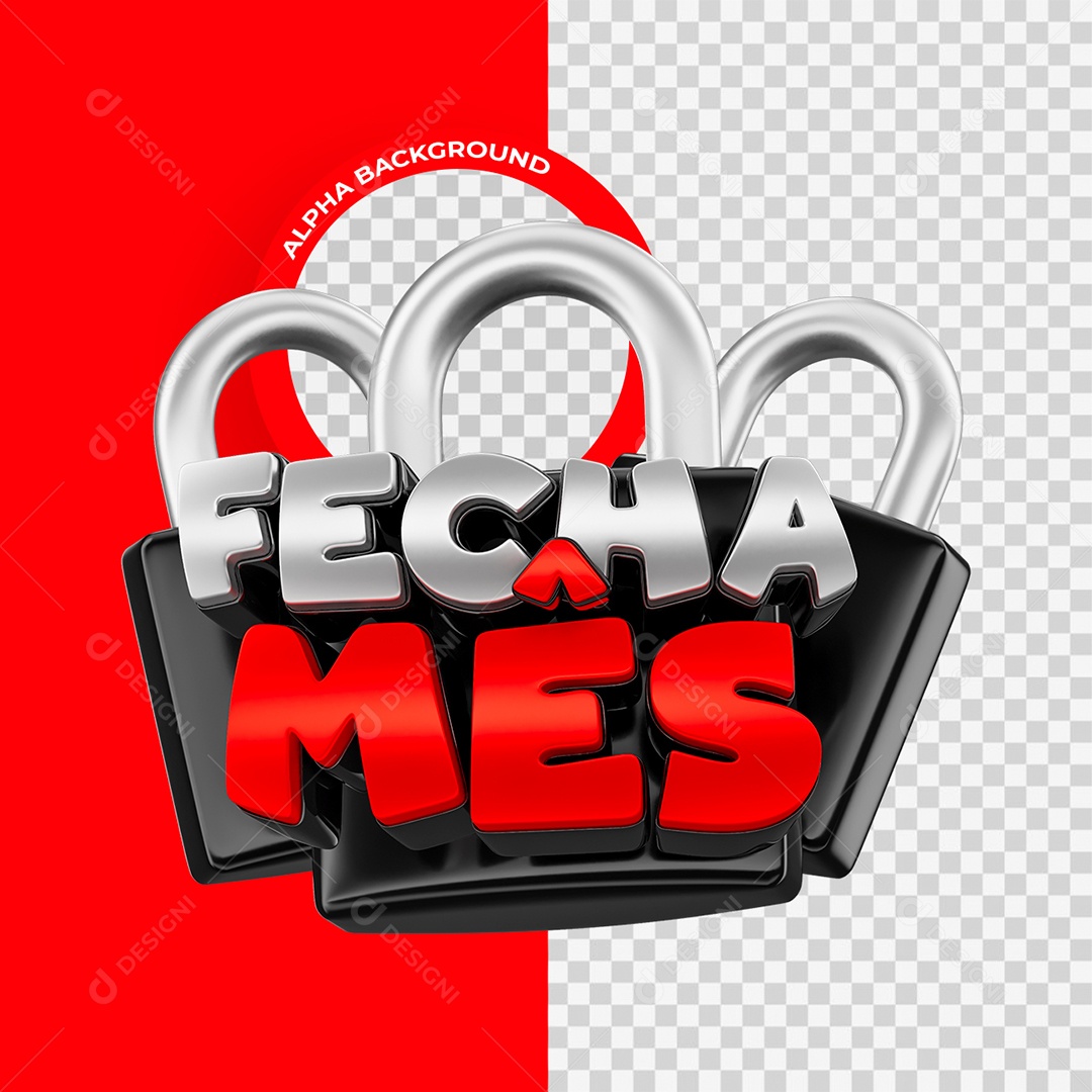 Fecha Mês Selo 3D Vermelho preto e Cinza para Composição PSD