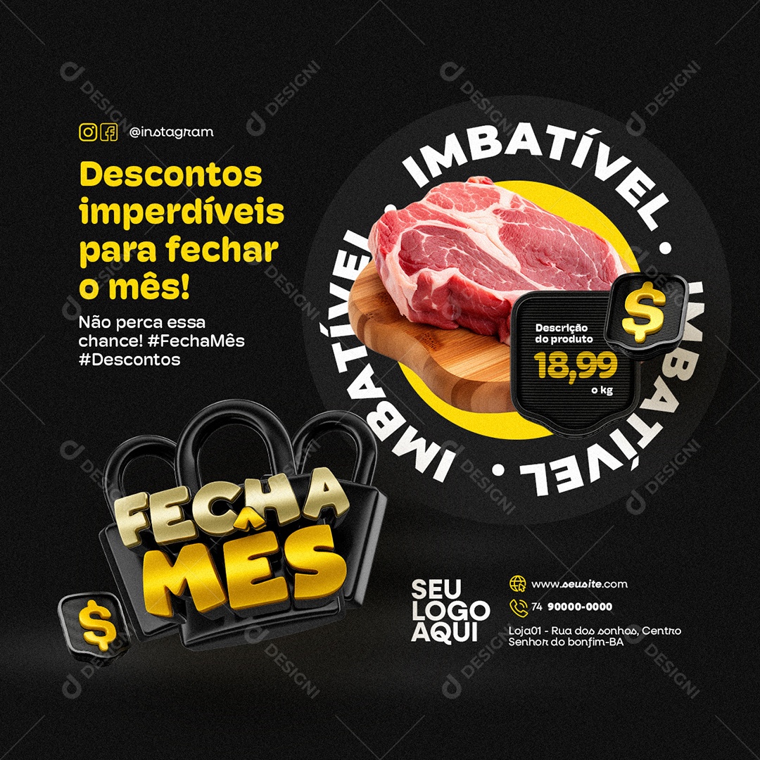 Fecha Mês Supermercado Açougue Carne Social Media PSD Editável