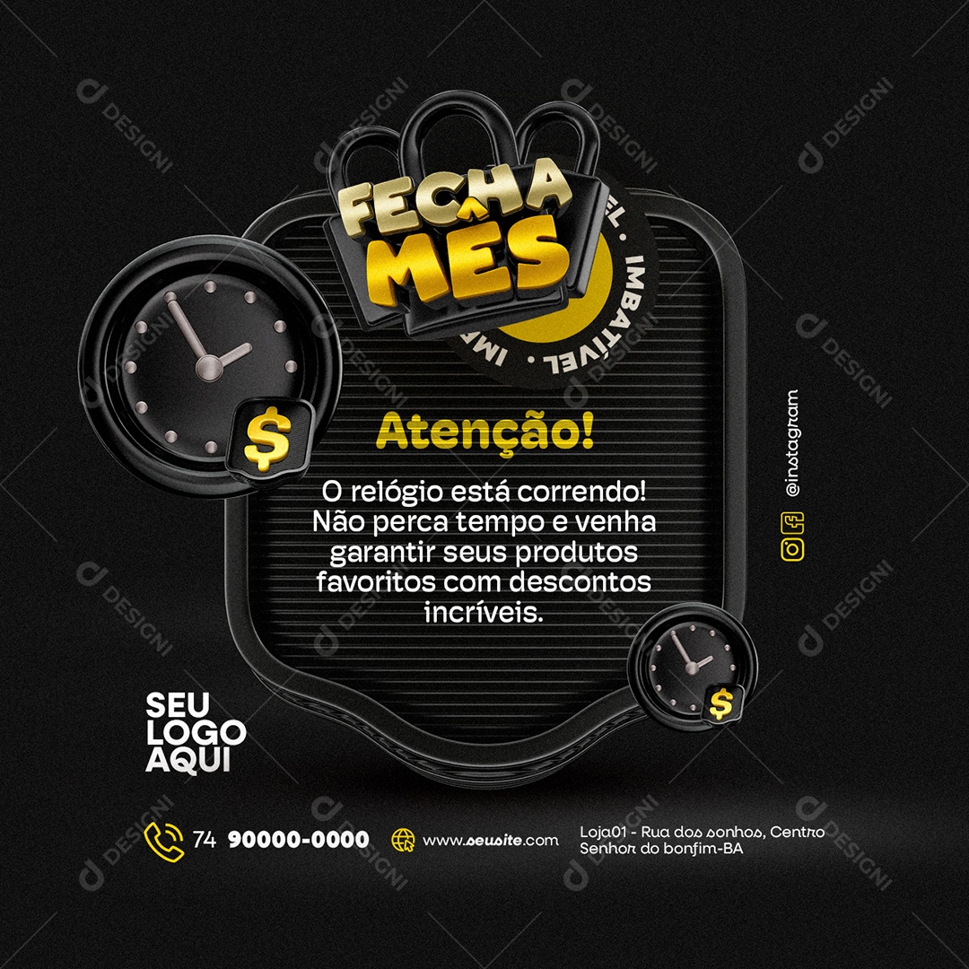 Fecha Mês Supermercado Atenção O Relógio Está Correndo Social Media PSD Editável