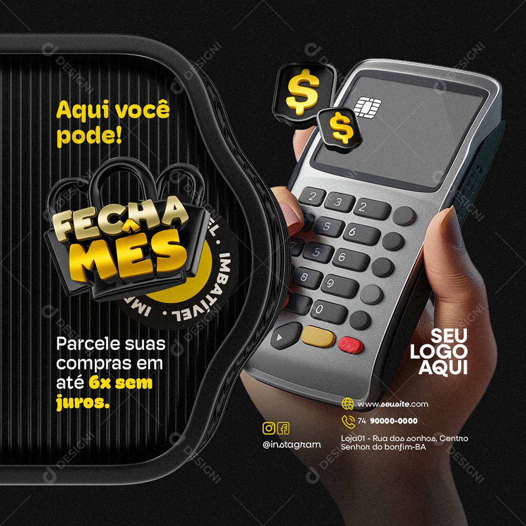 Fecha Mês Supermercado Parcele suas Compras em Até 6x Social Media PSD Editável