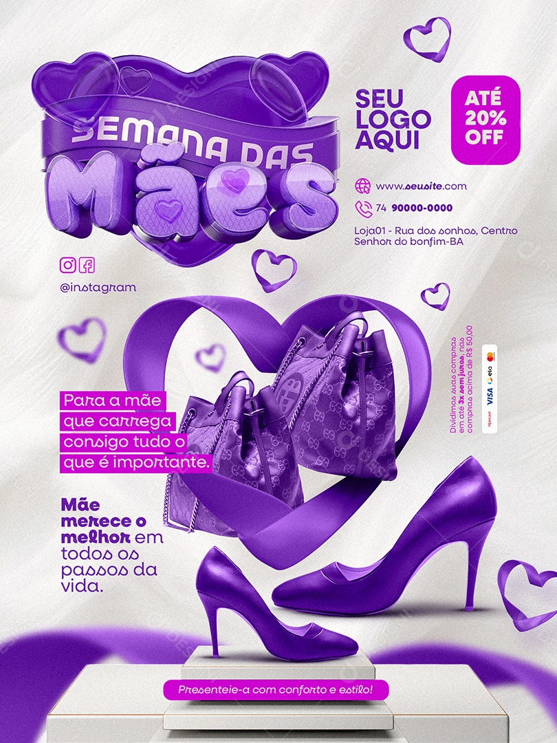 Semana das Mães Loja de Sapatos Encarte Até 20% Off Social Media PSD Editável