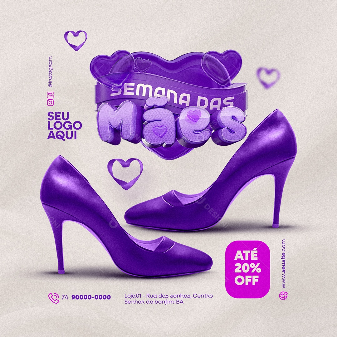Semana das Mães Loja de Sapatos Até 20% Off Social Media PSD Editável