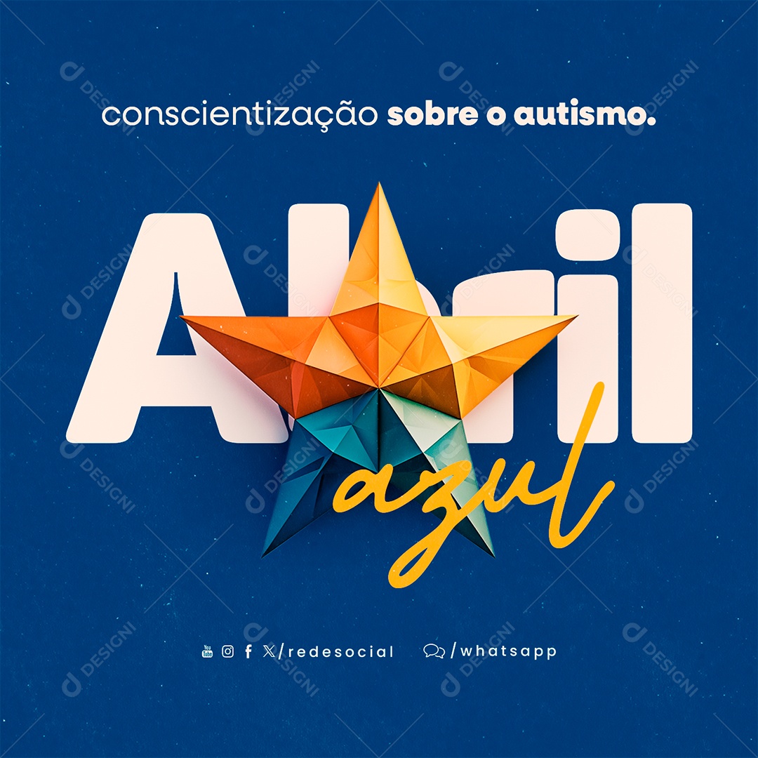 Abril Azul Conscientização Sobre o Autismo Social Media PSD Editável