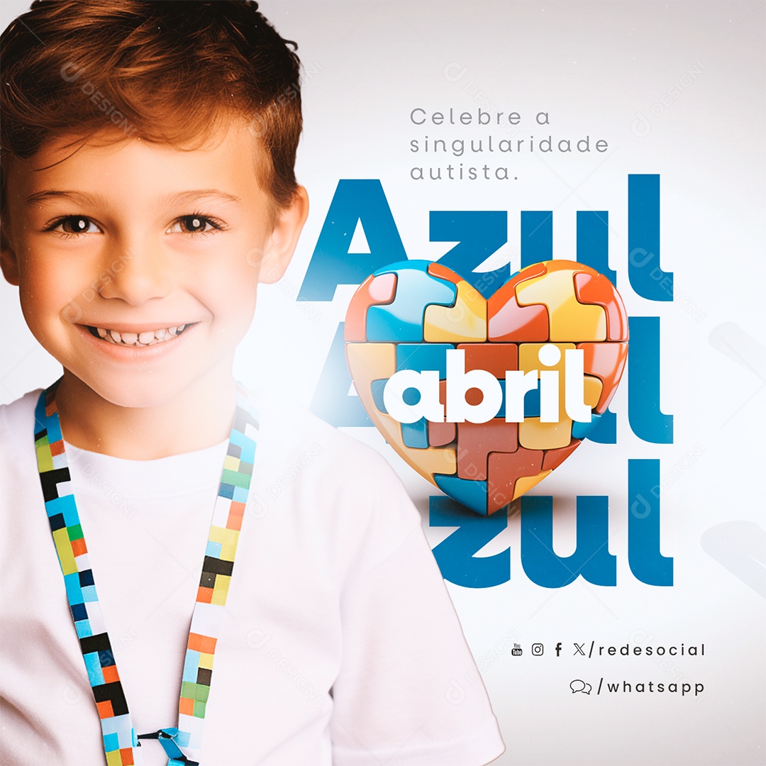 Abril Azul Celebre a Singularidade Autista Social Media PSD Editável
