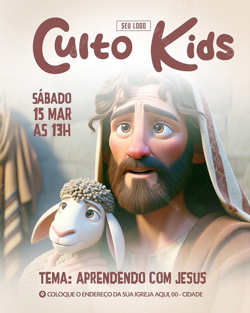 Culto Kids de Páscoa Tema Aprendendo com Jesus Social Media PSD Editável