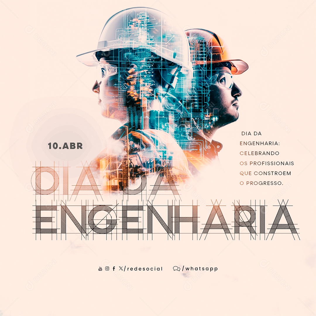 Dia da Engenharia 10 de Abril Celebrando os Profissionais Social Media PSD Editável