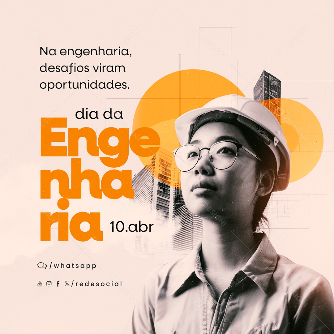 Dia da Engenharia 10 de Abril Desafios Viram Oportunidades Social Media PSD Editável