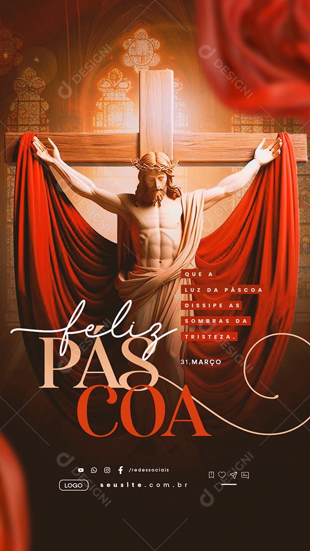 Story Feliz Páscoa 31 de Março Social Media PSD Editável
