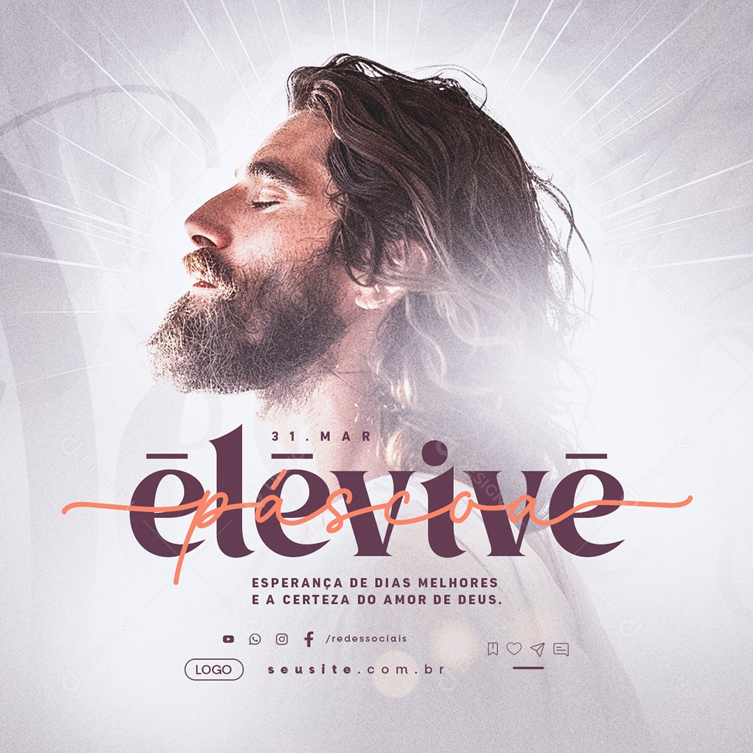 Páscoa 31 de Março Ele Vive Social Media PSD Editável