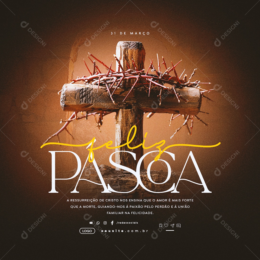 Feliz Páscoa 31 de Março A Ressureição de Cristo Social Media PSD Editável