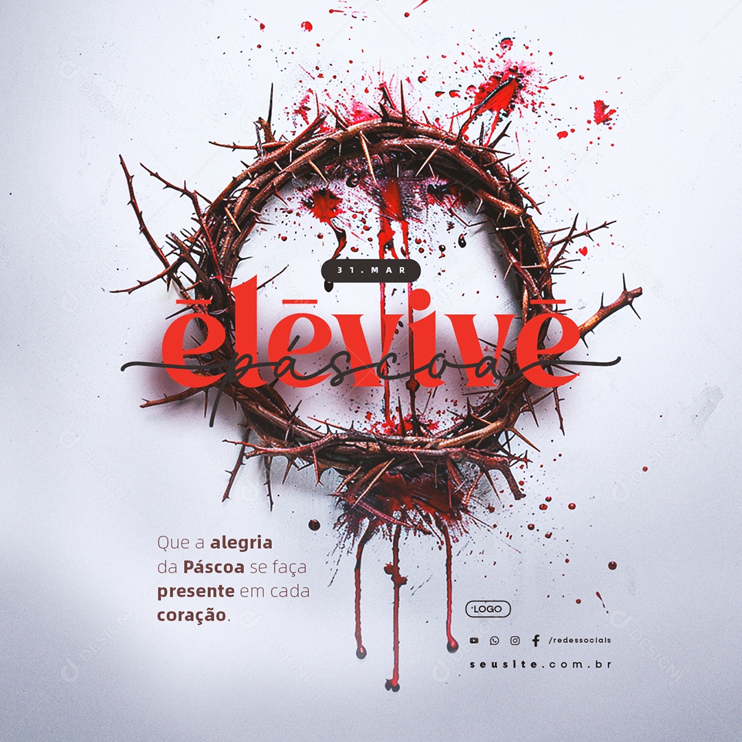 Páscoa 31 de Março Ele Vive Social Media PSD Editável