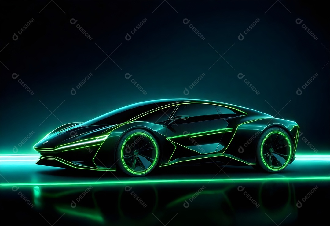 Pintura digital carro futurista elegante com iluminação