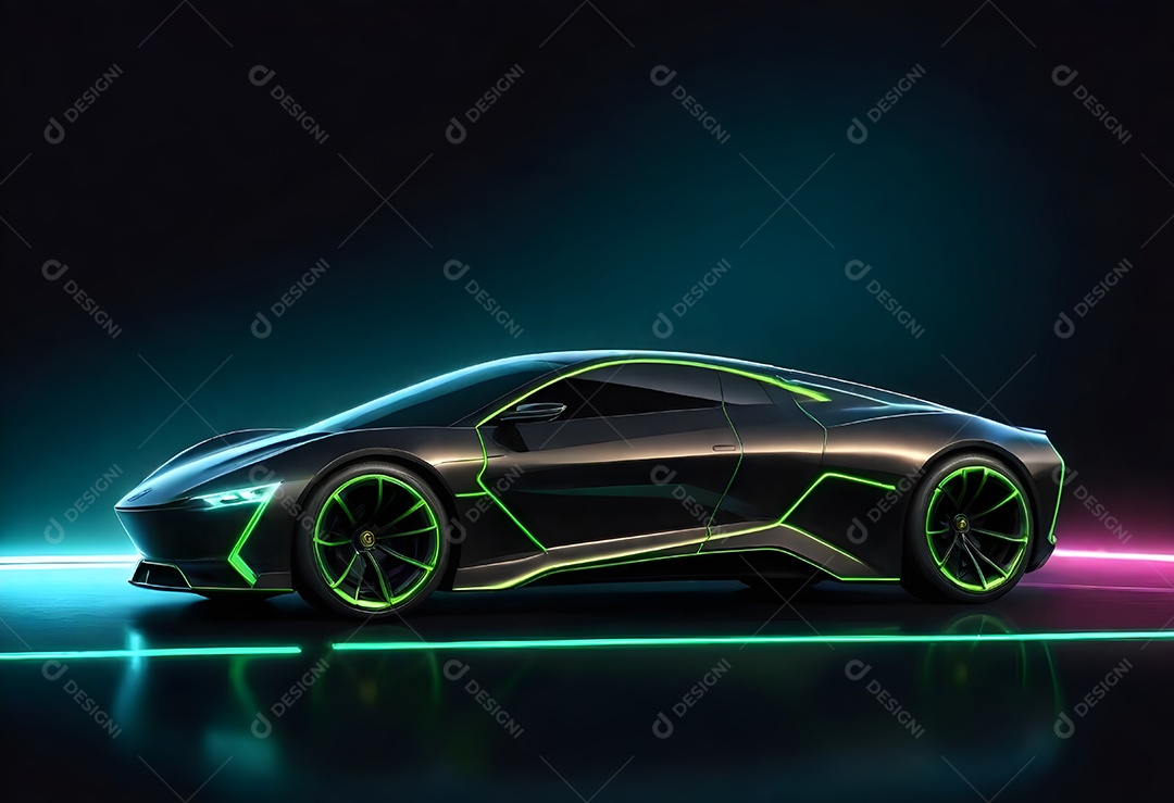 Pintura digital carro futurista elegante com iluminação