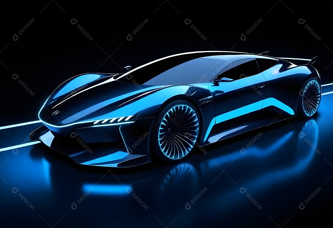 Pintura digital carro futurista elegante com iluminação