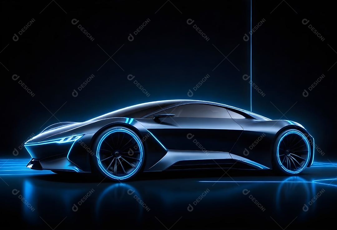 Pintura digital carro futurista elegante com iluminação