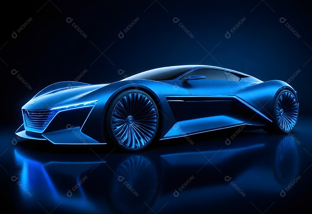 Pintura digital carro futurista elegante com iluminação