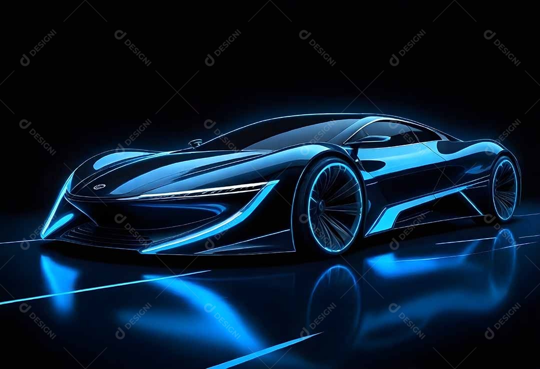 Pintura digital carro futurista elegante com iluminação