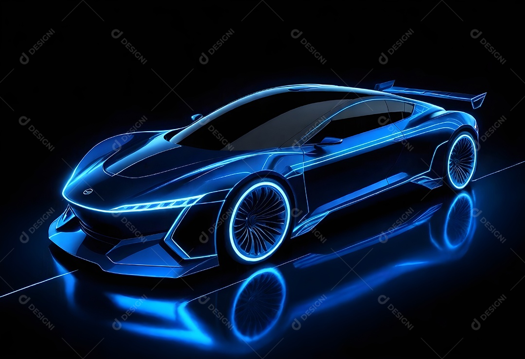 Pintura digital carro futurista elegante com iluminação