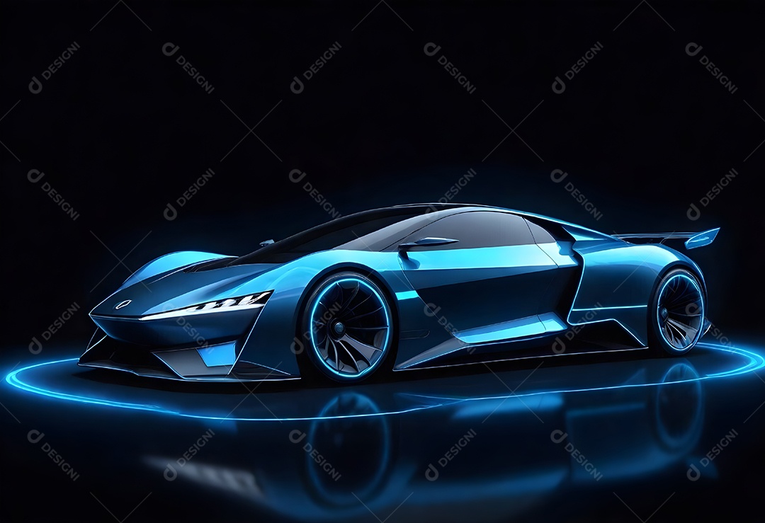 Pintura digital carro futurista elegante com iluminação