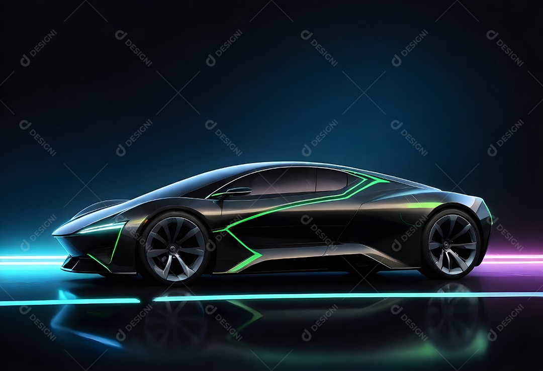 Pintura digital carro futurista elegante com iluminação