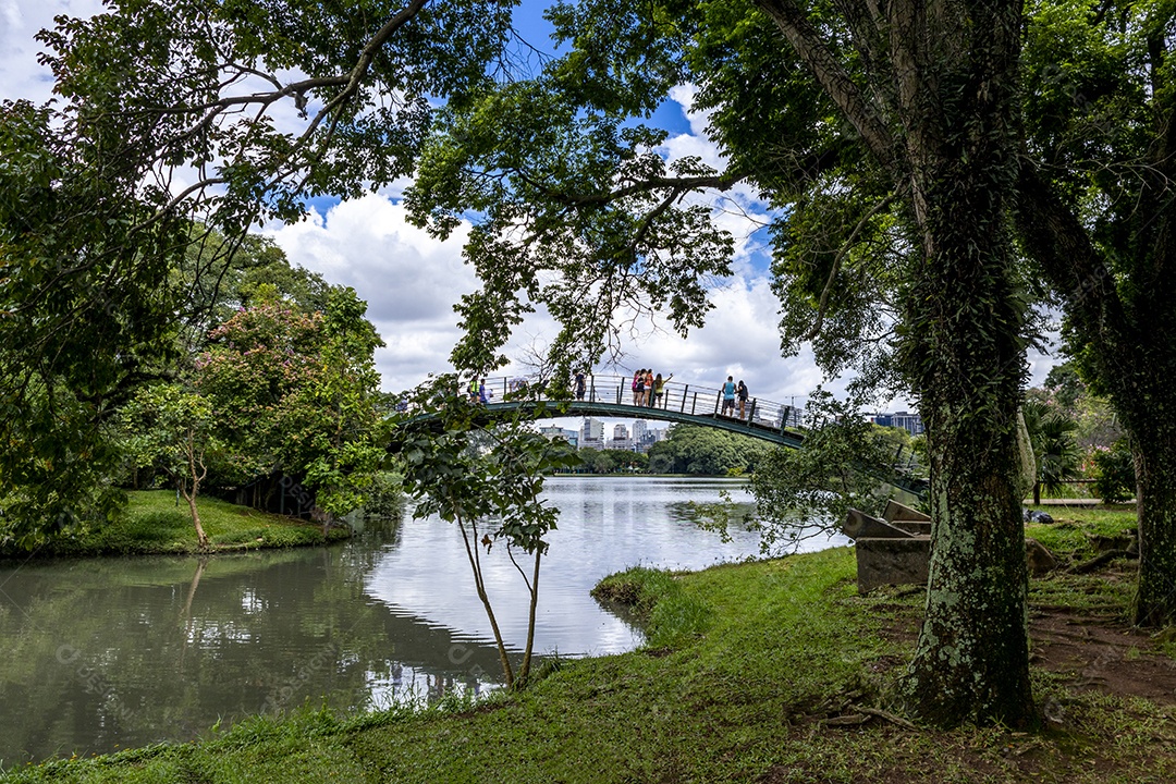 Ponte sobre o lago no Parque de Ibirapuera São Paulo