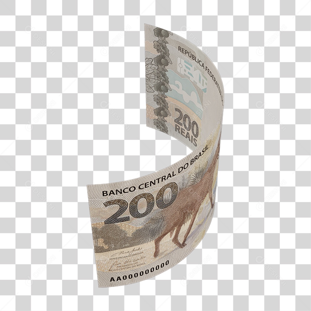 Dinheiro Nota Cédula 200 Reais Real Brasileiro PNG Transparente