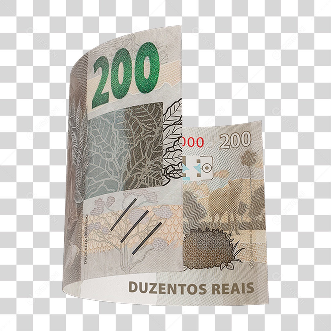 Dinheiro Nota Cédula 200 Reais Real Brasileiro PNG Transparente