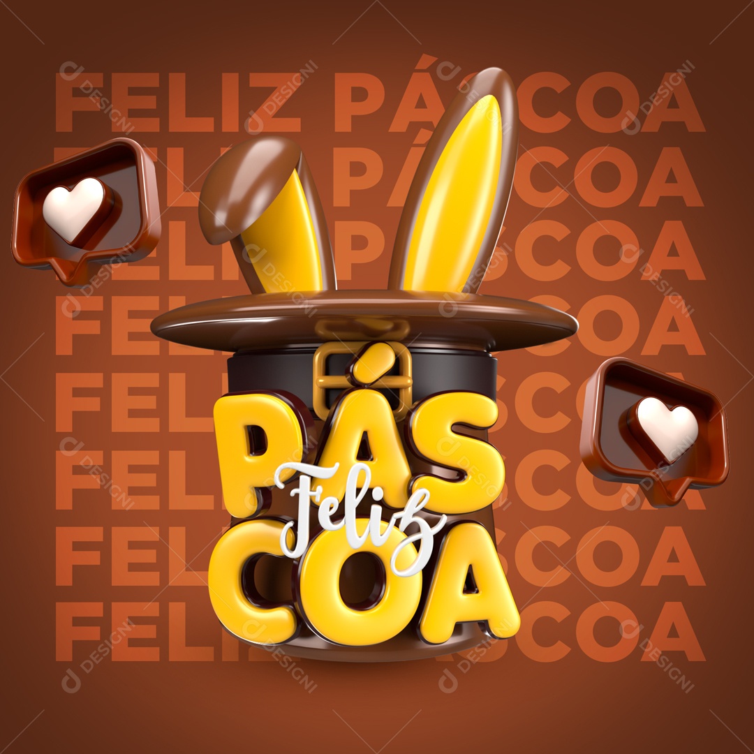 Selo 3D Feliz Páscoa para Composição PSD
