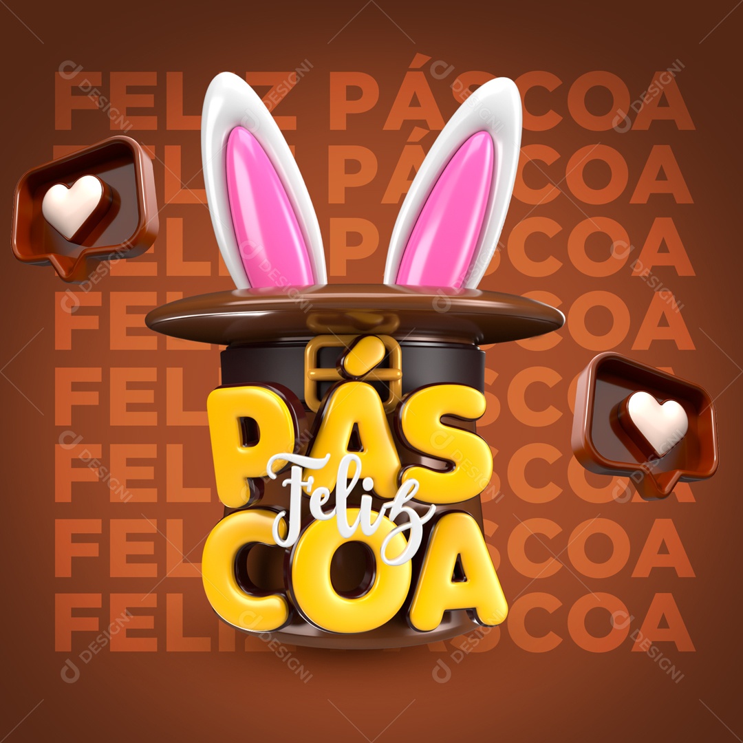Feliz Páscoa Selo 3D para Composição PSD