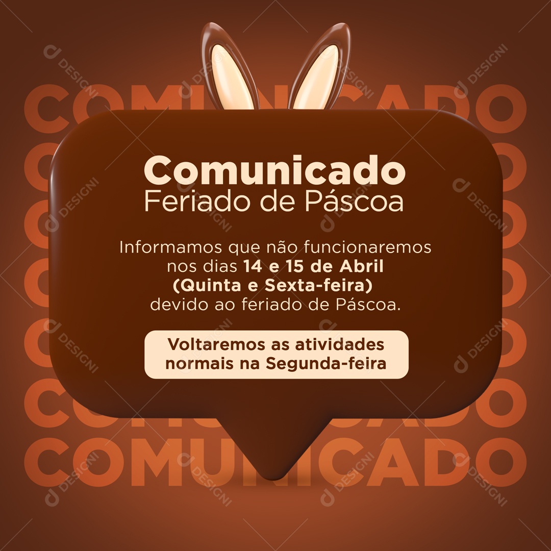 Comunicado Feriado de Páscoa Social Media PSD Editável