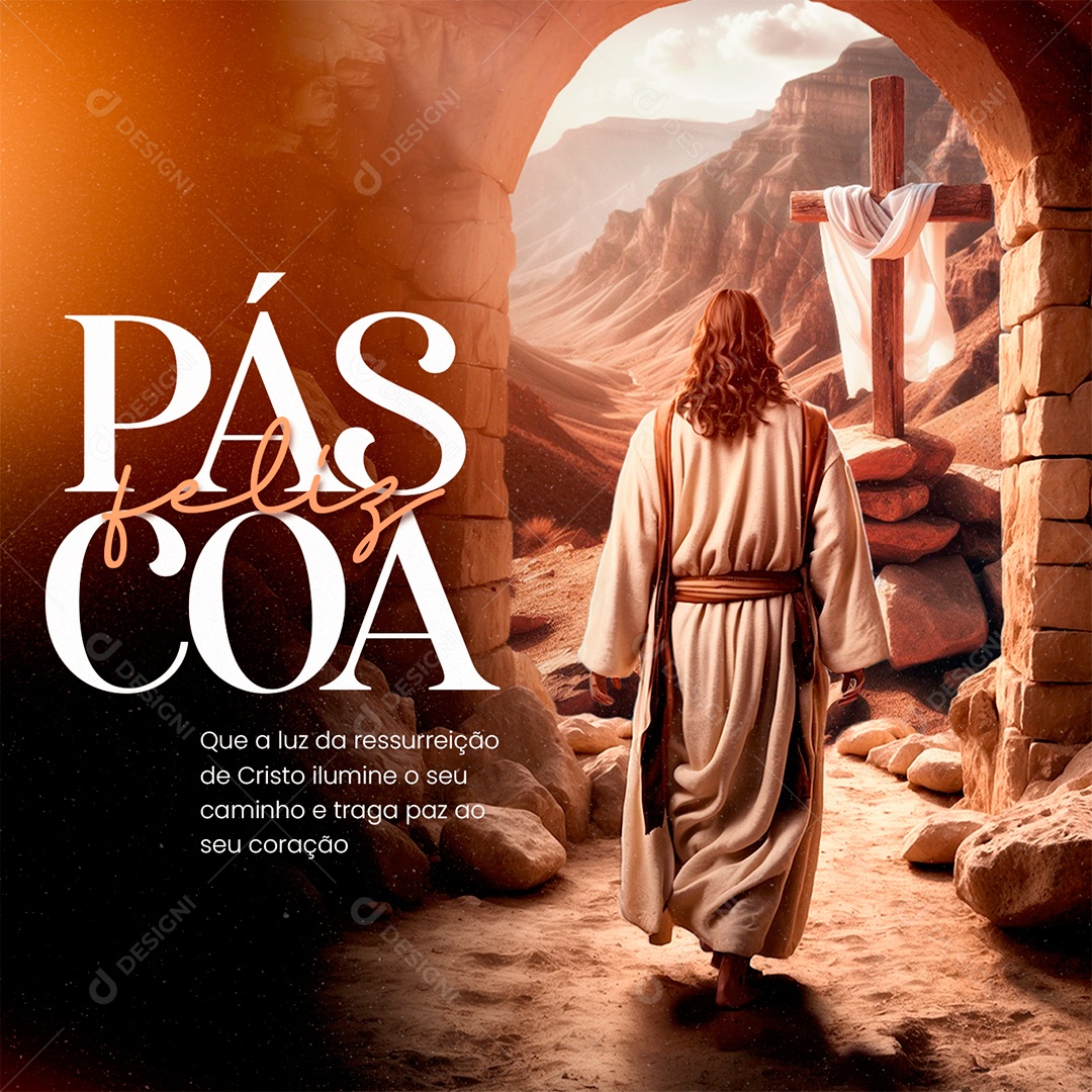 Feliz Páscoa Que a Luz da Ressureição de Cristo Ilumine o seu Caminho Social Media PSD Editável