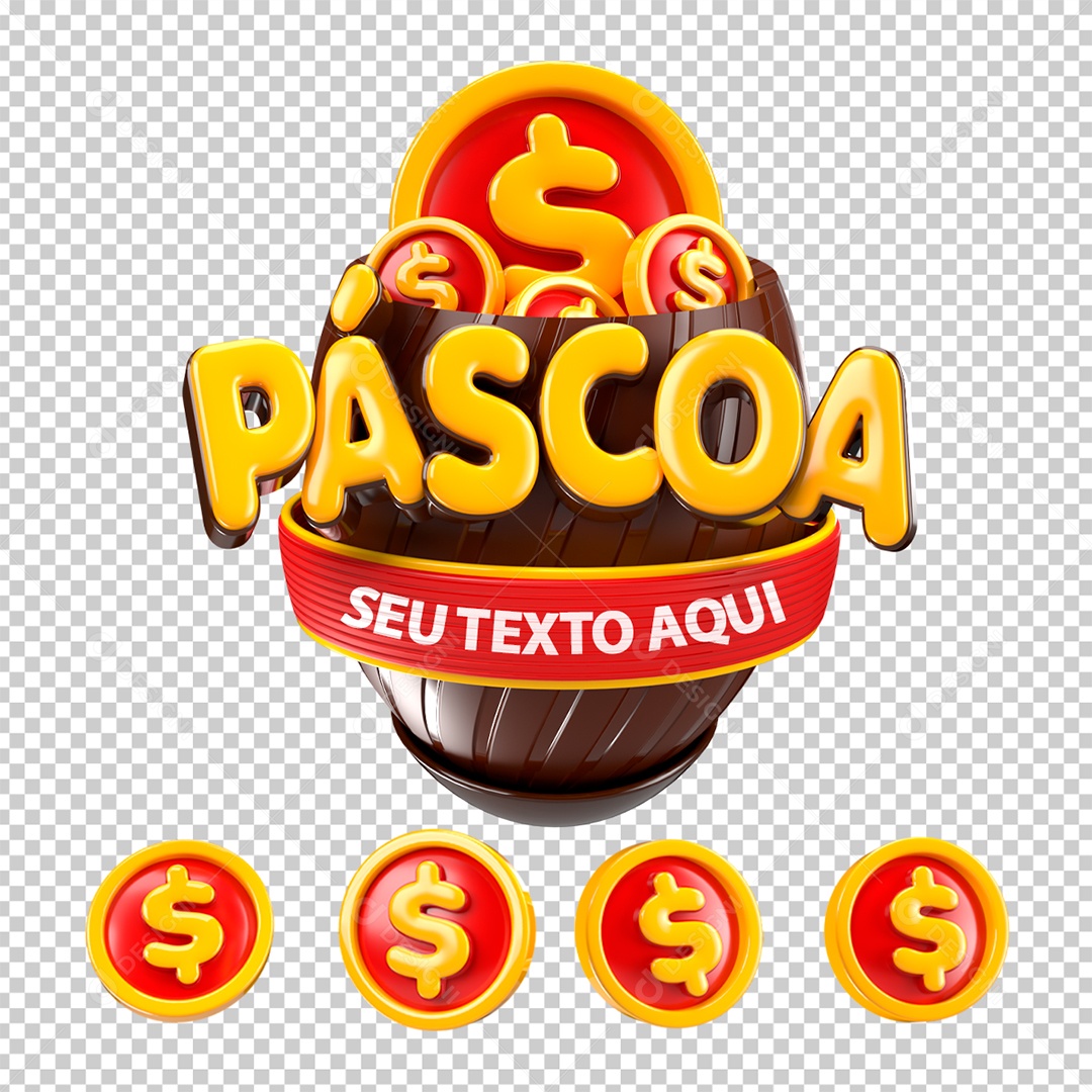 Páscoa Selo 3D Selo 3D para Composição PSD