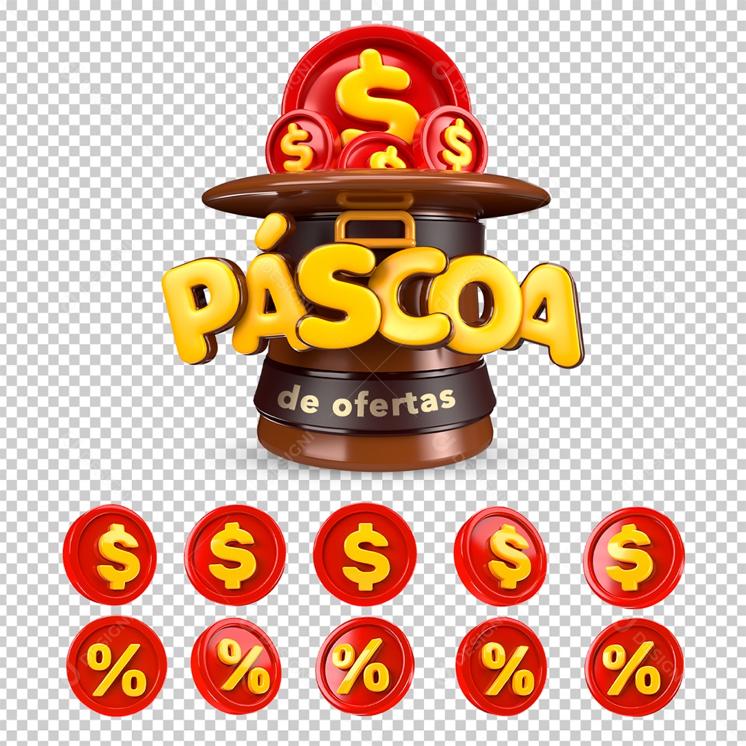 Páscoa de Ofertas Selo 3D Selo 3D para Composição PSD