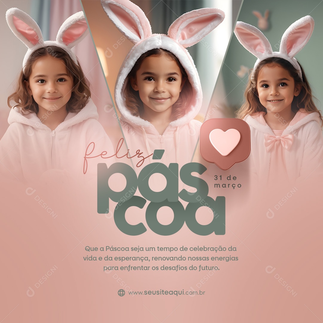 Feliz Páscoa 31 de Março Seja um Tempo de Celebração Social Media PSD Editável